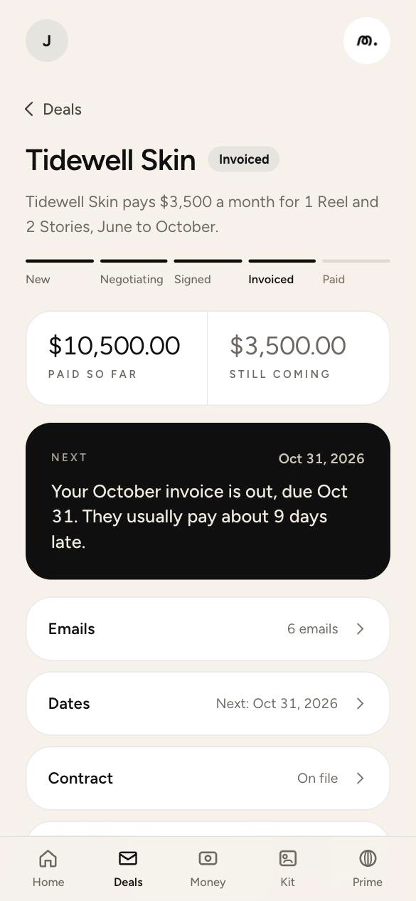 A brand deal with what's been paid, what's still coming and the invoice that's out